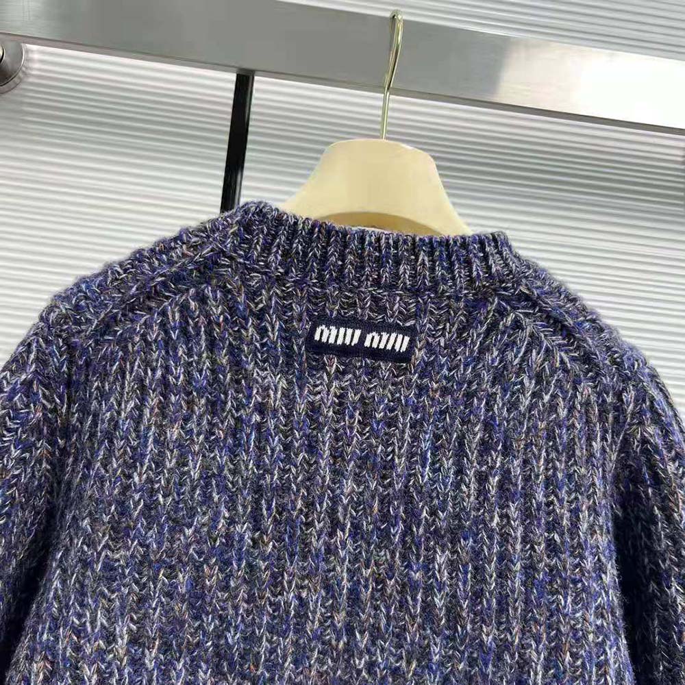 Miu Miu Women Wool Sweater with Knit Logo Patch-Blue - image 5