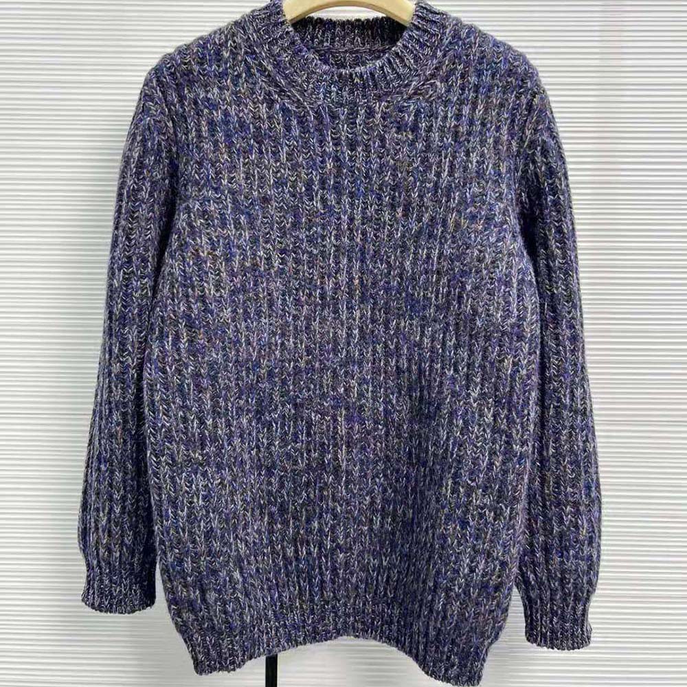 Close-up detail of knit logo patch on Miu Miu Women Wool Sweater with Knit Logo Patch-Blue