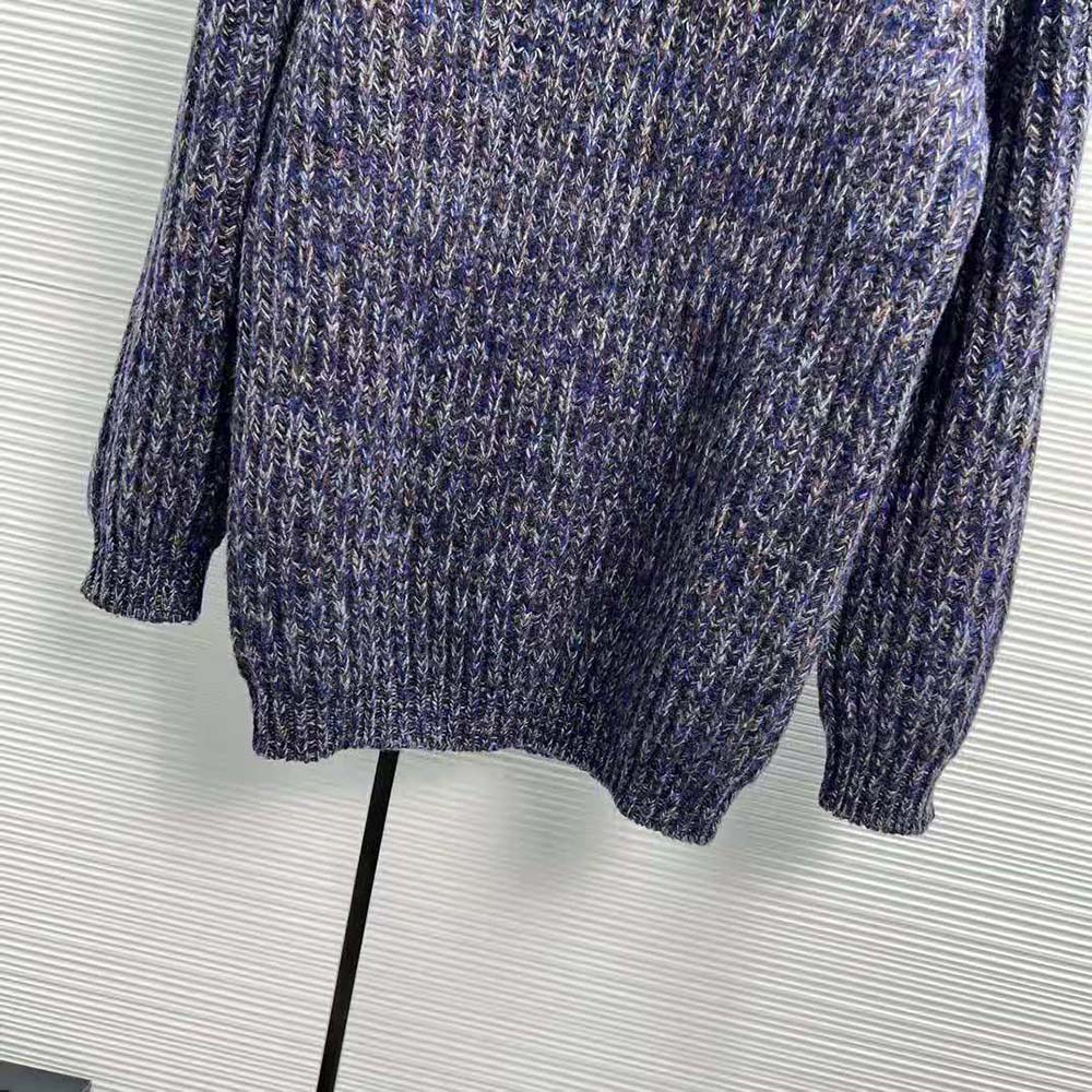 Miu Miu Women Wool Sweater with Knit Logo Patch-Blue - image 9