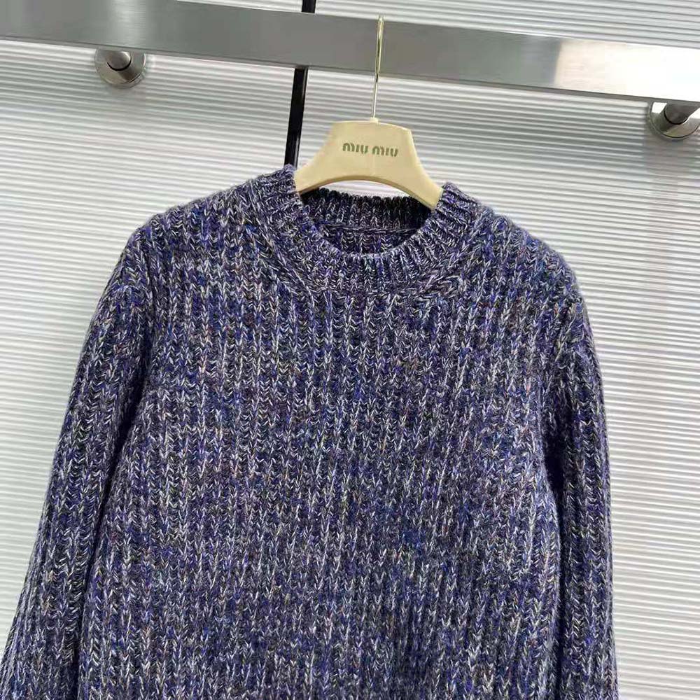 Miu Miu Women Wool Sweater with Knit Logo Patch-Blue - image 4