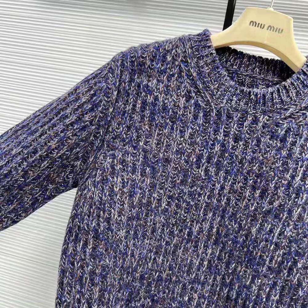 Miu Miu Women Wool Sweater with Knit Logo Patch-Blue - image 6