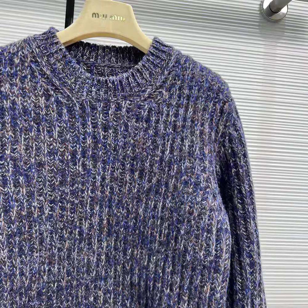 Miu Miu Women Wool Sweater with Knit Logo Patch-Blue - image 7