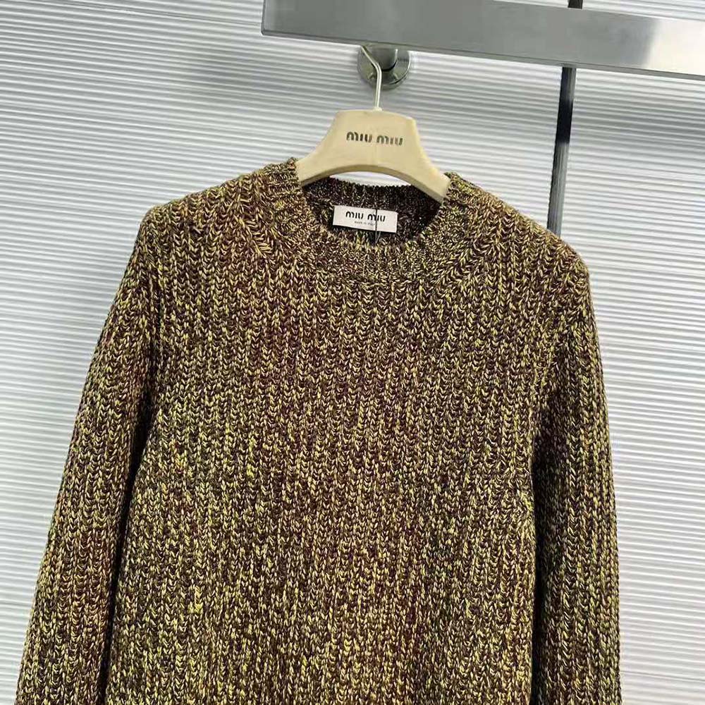 Miu Miu Women Wool and Cashmere Sweater with Knit Logo Patch-Green - image 4