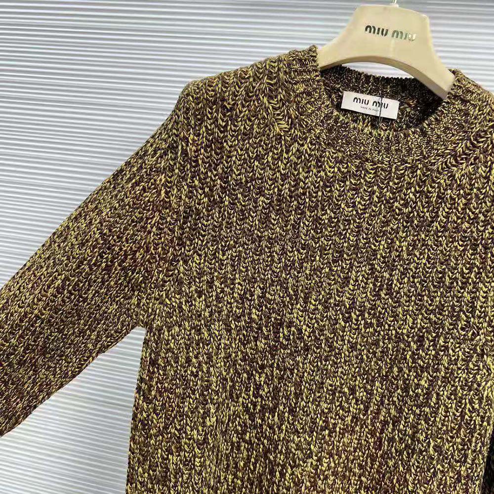 Miu Miu Women Wool and Cashmere Sweater with Knit Logo Patch-Green - image 5