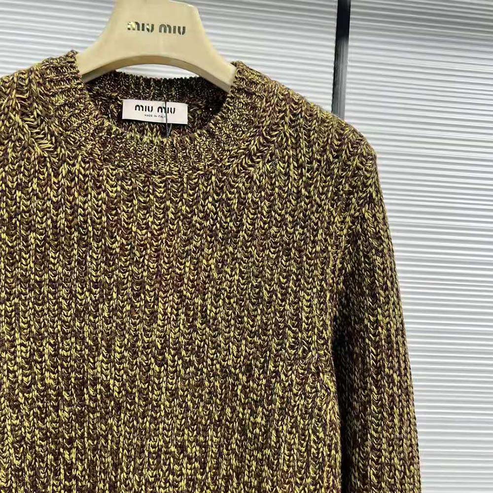 Miu Miu Women Wool and Cashmere Sweater with Knit Logo Patch-Green - image 6