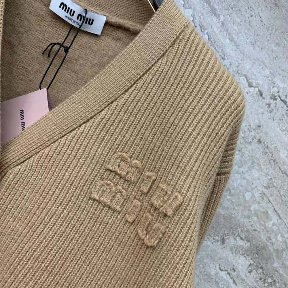 Miu Miu Women Wool and Nylon Knit Cardigan-Beige - image 6