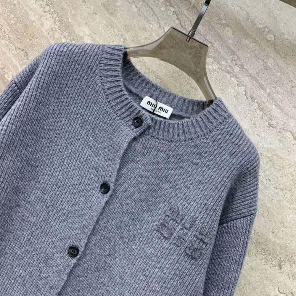 Miu Miu Women Wool and Nylon Knit Cardigan-Silver - image 4