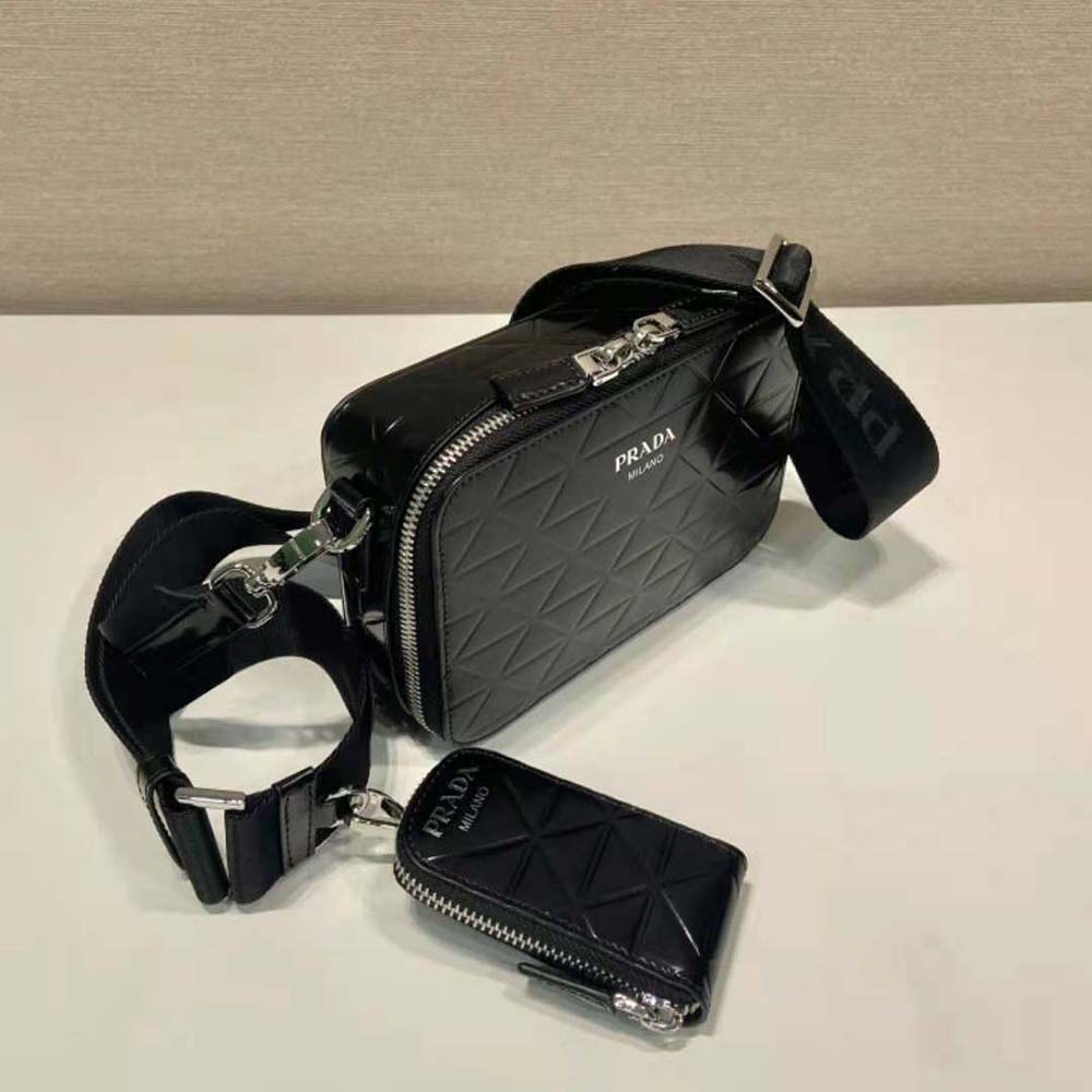 Prada Men Brique Brushed Leather Bag with Triangle Motif-Black - image 5