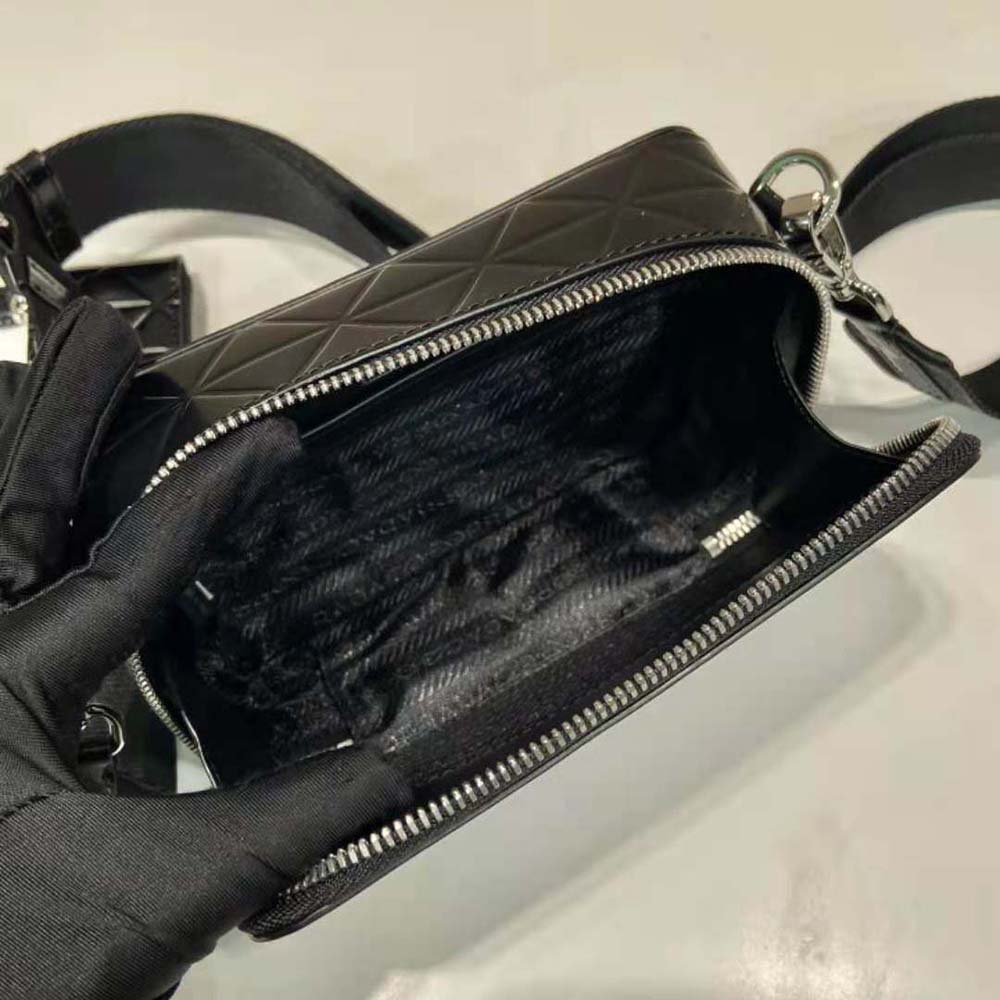 Prada Men Brique Brushed Leather Bag with Triangle Motif-Black - image 8