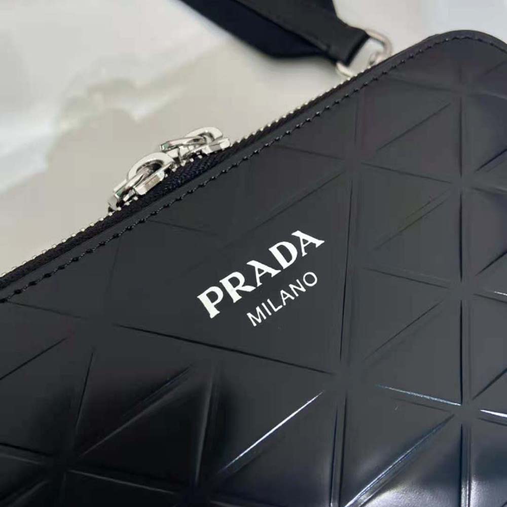 Prada Men Brique Brushed Leather Bag with Triangle Motif-Black - image 7