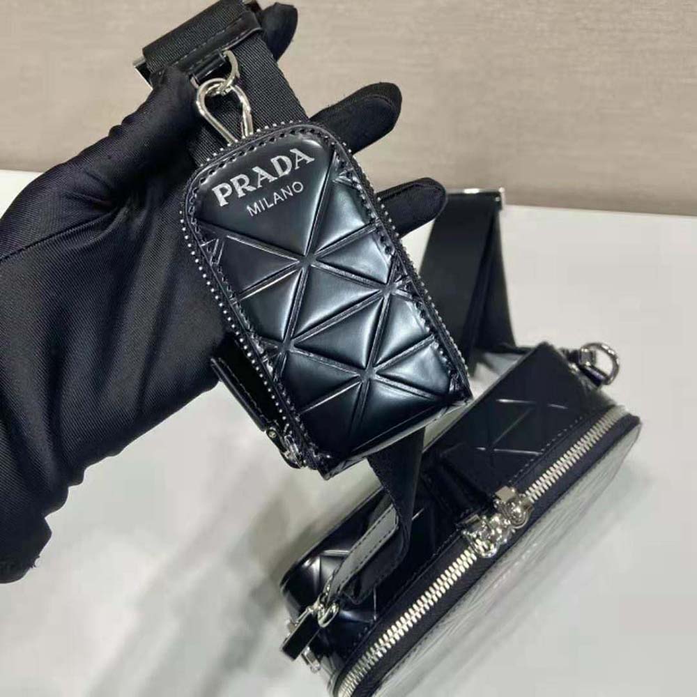 Prada Men Brique Brushed Leather Bag with Triangle Motif-Black - image 6