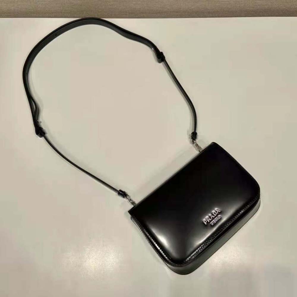Prada Men Brushed Leather Mini-bag with Shoulder Strap-Black - image 5
