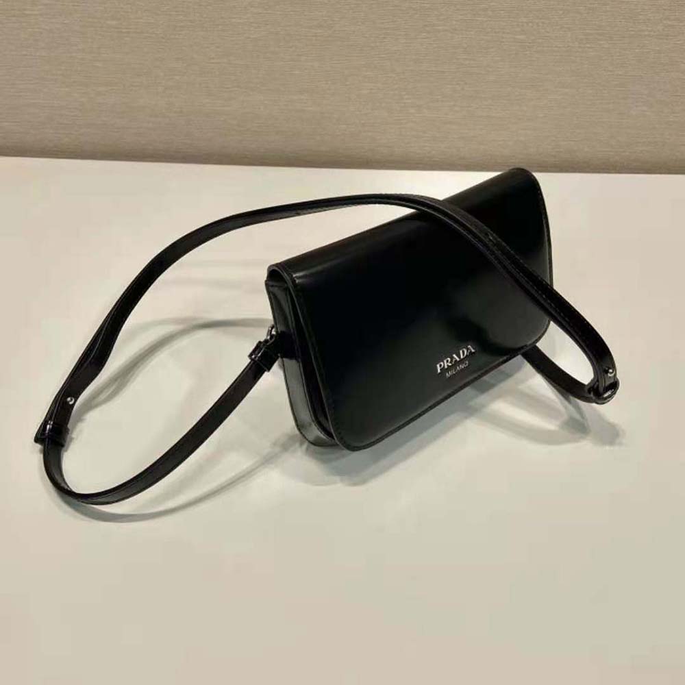 Prada Men Brushed Leather Mini-bag with Shoulder Strap-Black - image 4