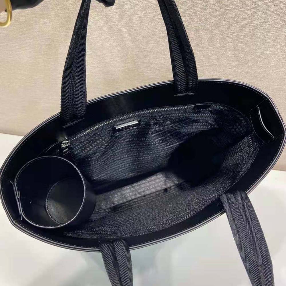 Prada Men Brushed Leather Tote Bag with Water Bottle-Black - image 8