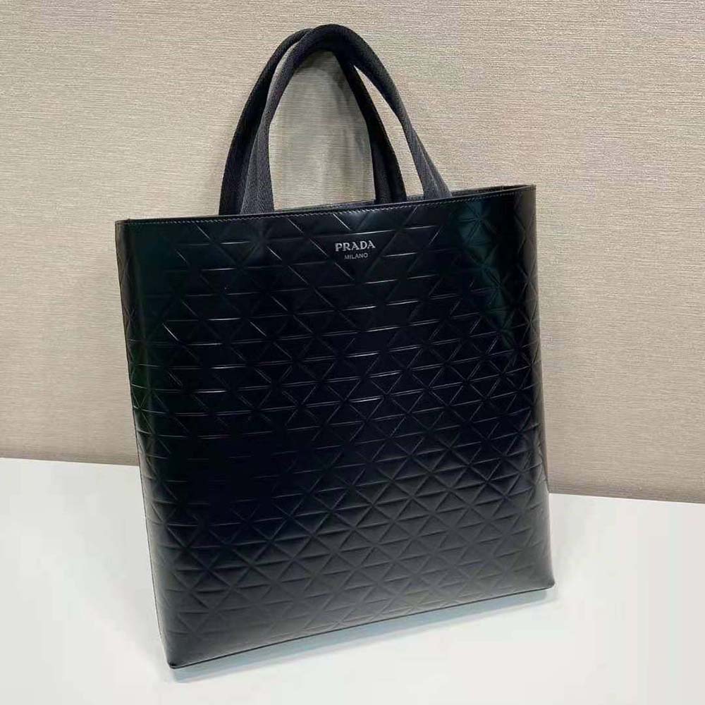 Prada Men Brushed Leather Tote Bag with Water Bottle-Black - image 4
