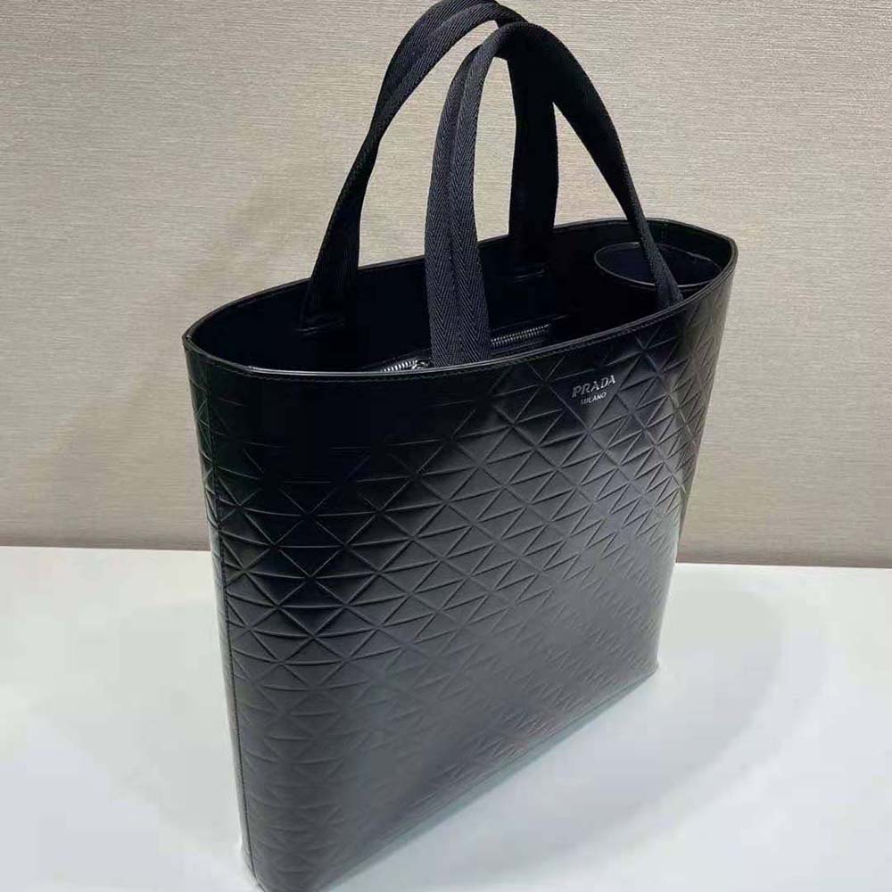 Prada Men Brushed Leather Tote Bag with Water Bottle-Black - image 5