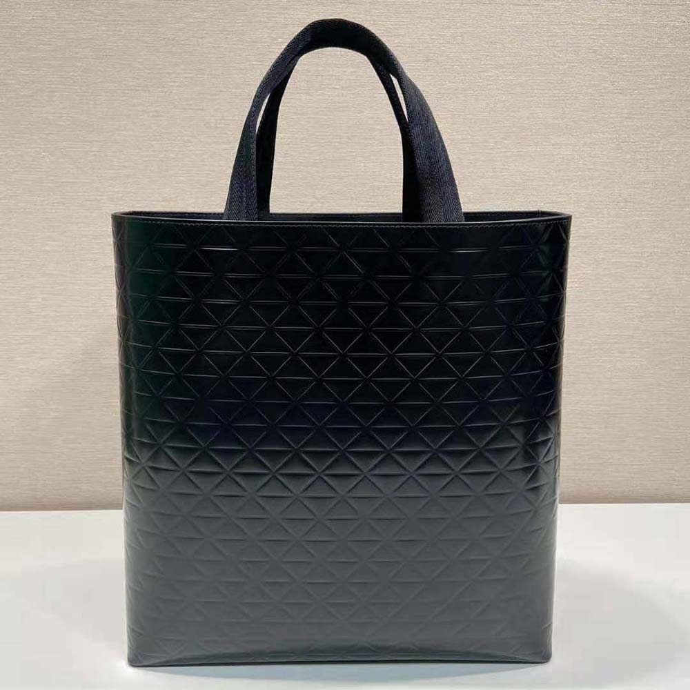 Side view showing water bottle compartment in Prada Men Brushed Leather Tote
