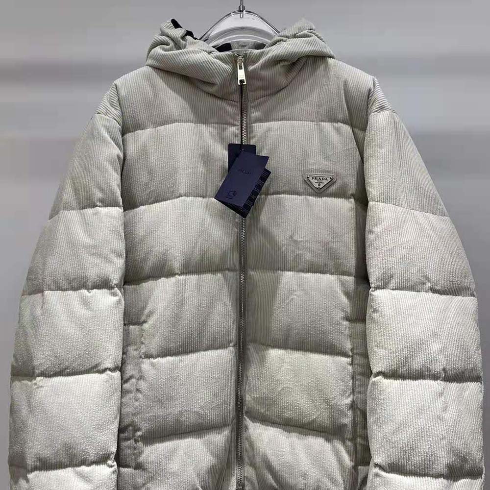 Prada Men Cropped Corduroy Down Jacket-White - image 4