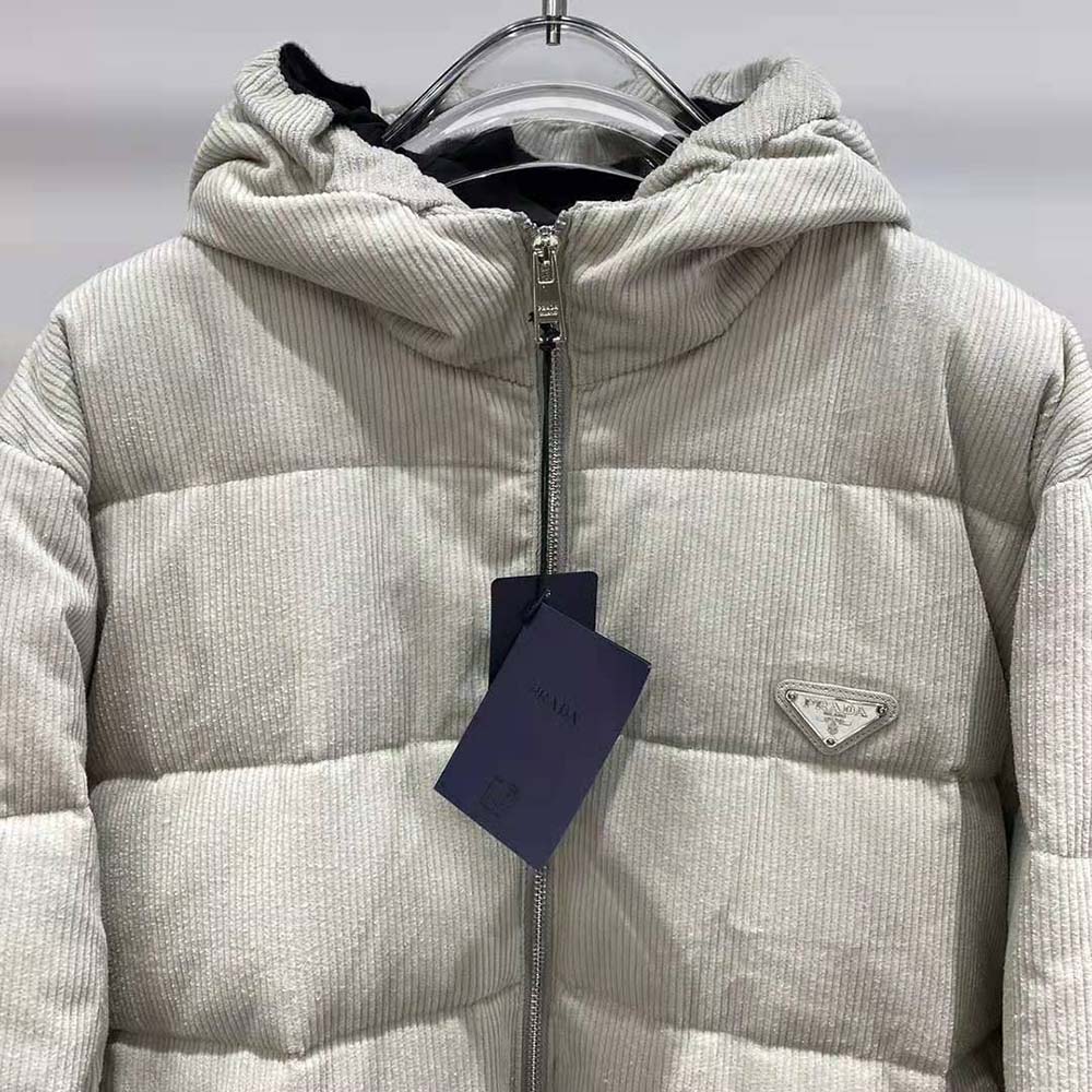 Prada Men Cropped Corduroy Down Jacket-White - image 7