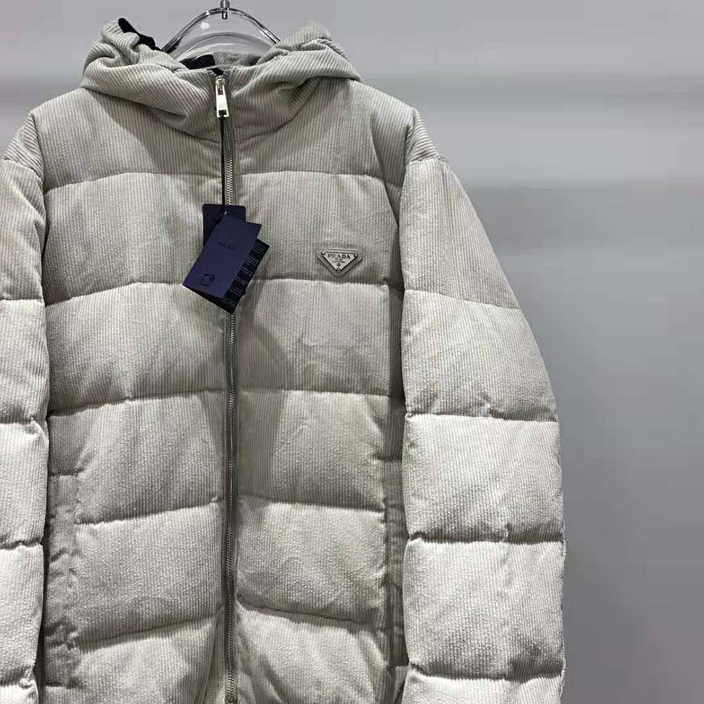 Prada Men Cropped Corduroy Down Jacket-White - image 6