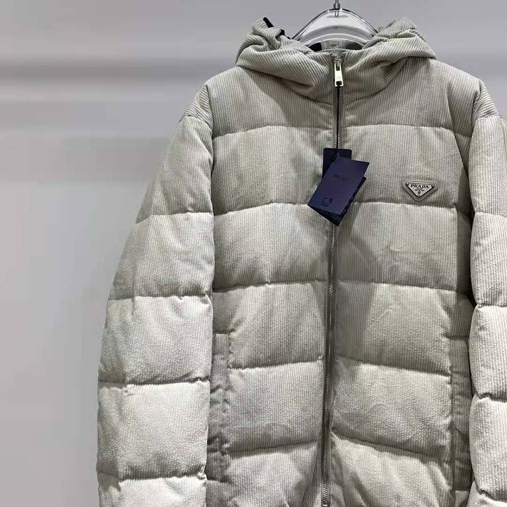 Prada Men Cropped Corduroy Down Jacket-White - image 5