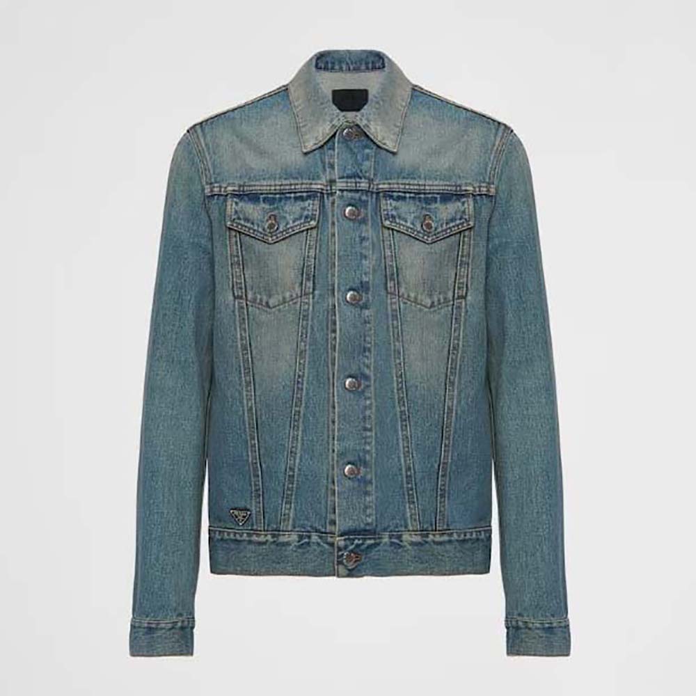 Front view of Prada Men Denim Blouson Jacket in classic blue