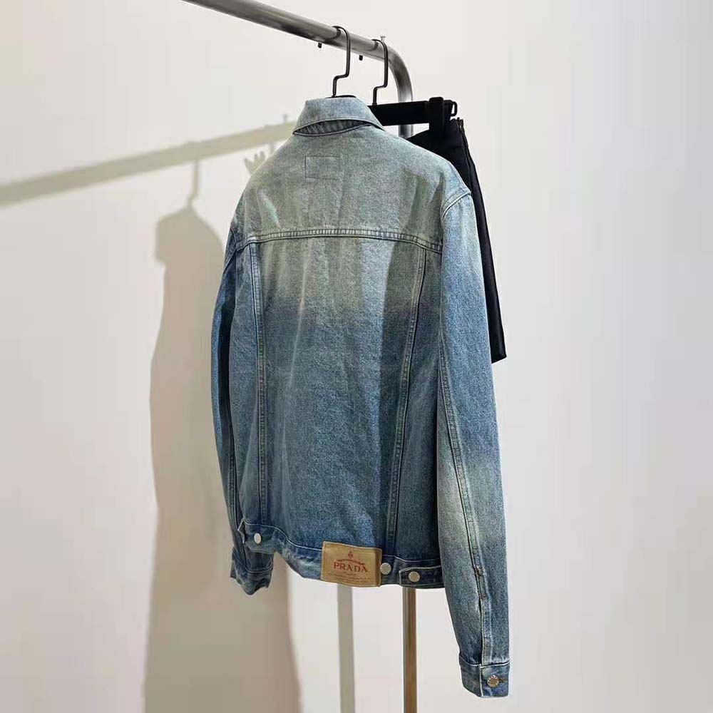 Side angle showing silhouette of Prada Men Denim Blouson Jacket