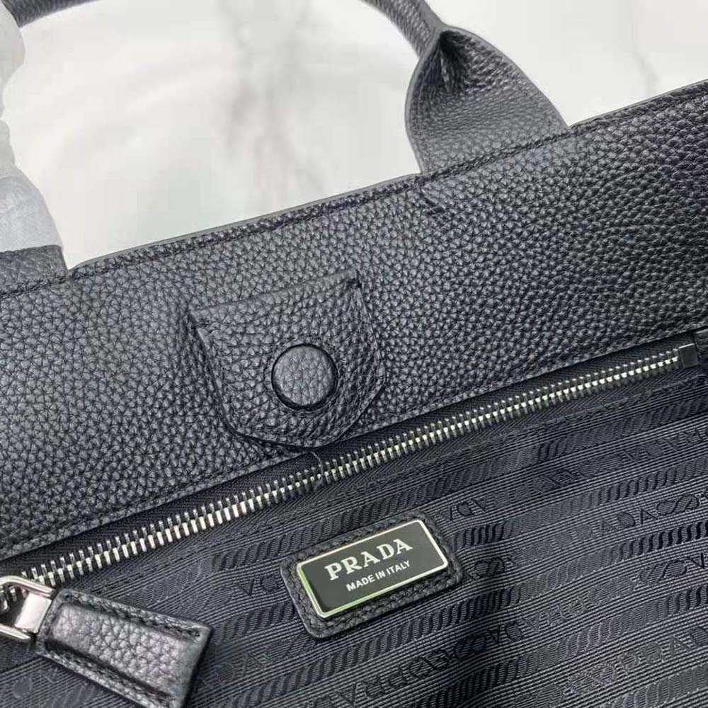 Prada Men Leather Tote with Enameled Metal Triangle Logo-Black - image 7