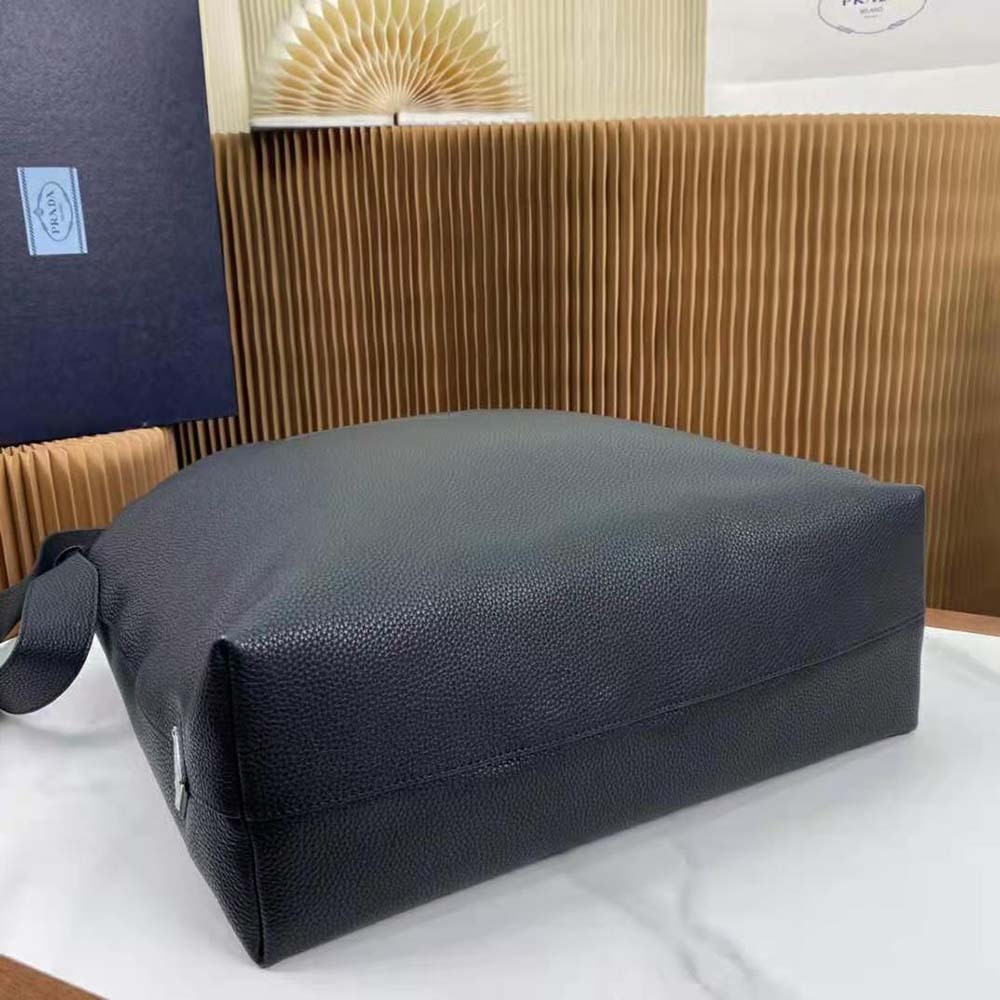 Prada Men Leather Tote with Enameled Metal Triangle Logo-Black - image 6