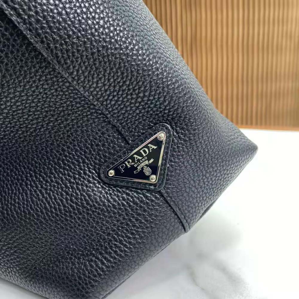 Prada Men Leather Tote with Enameled Metal Triangle Logo-Black - image 9