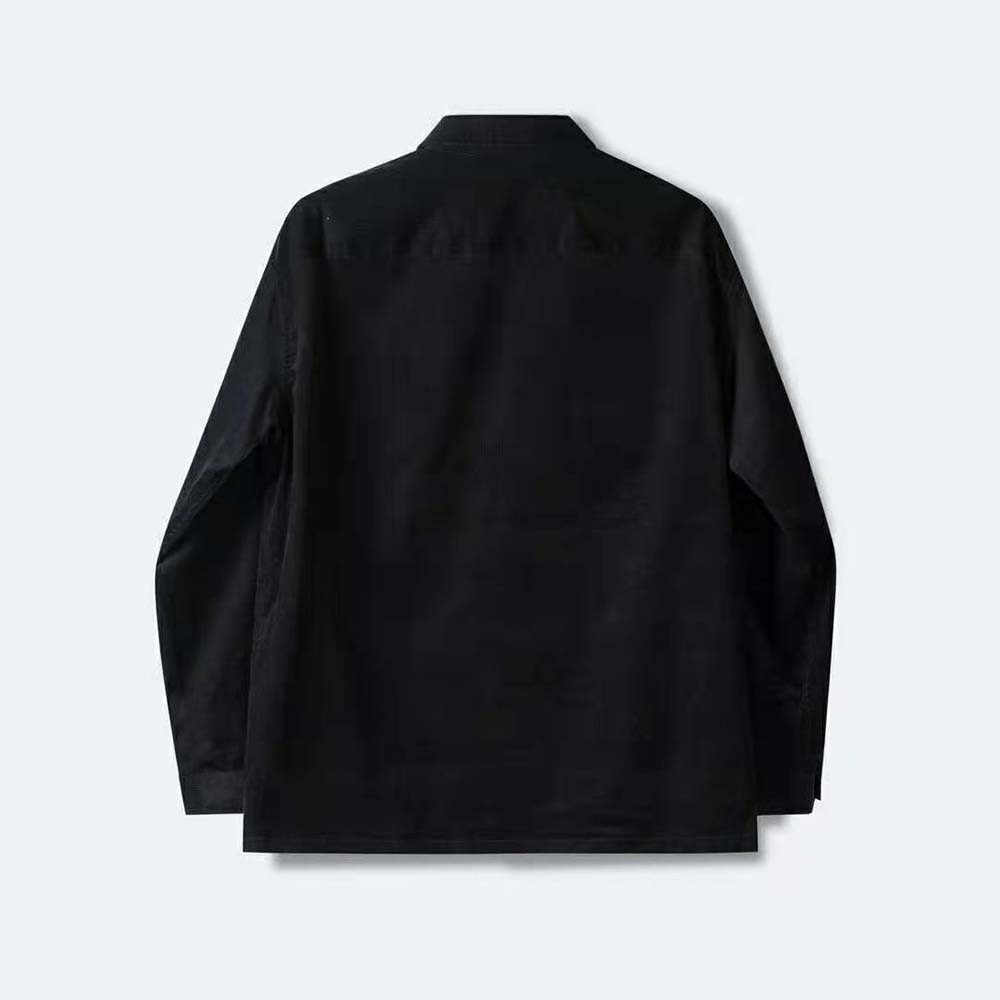 Close-up of textured pinwale corduroy fabric on Prada Men Pinwale Corduroy Shirt-Black