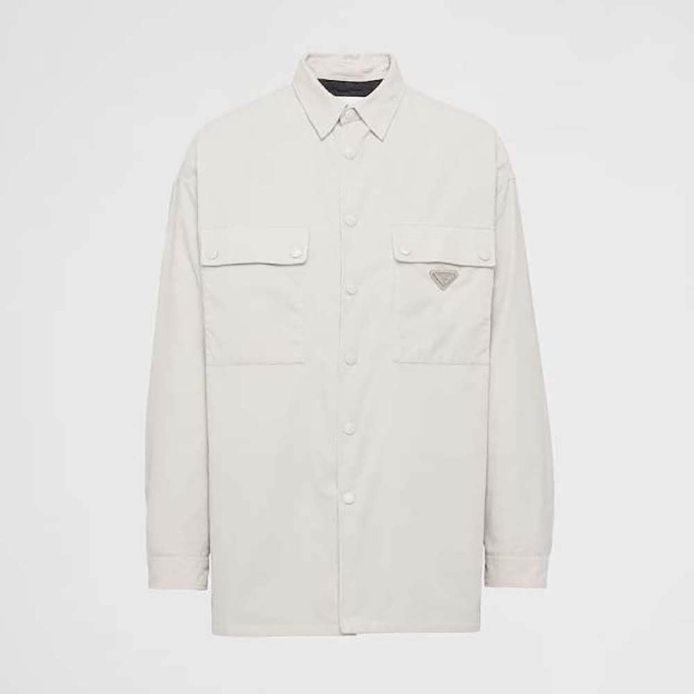 Front view of Prada Men Pinwale Corduroy Shirt-White on hanger