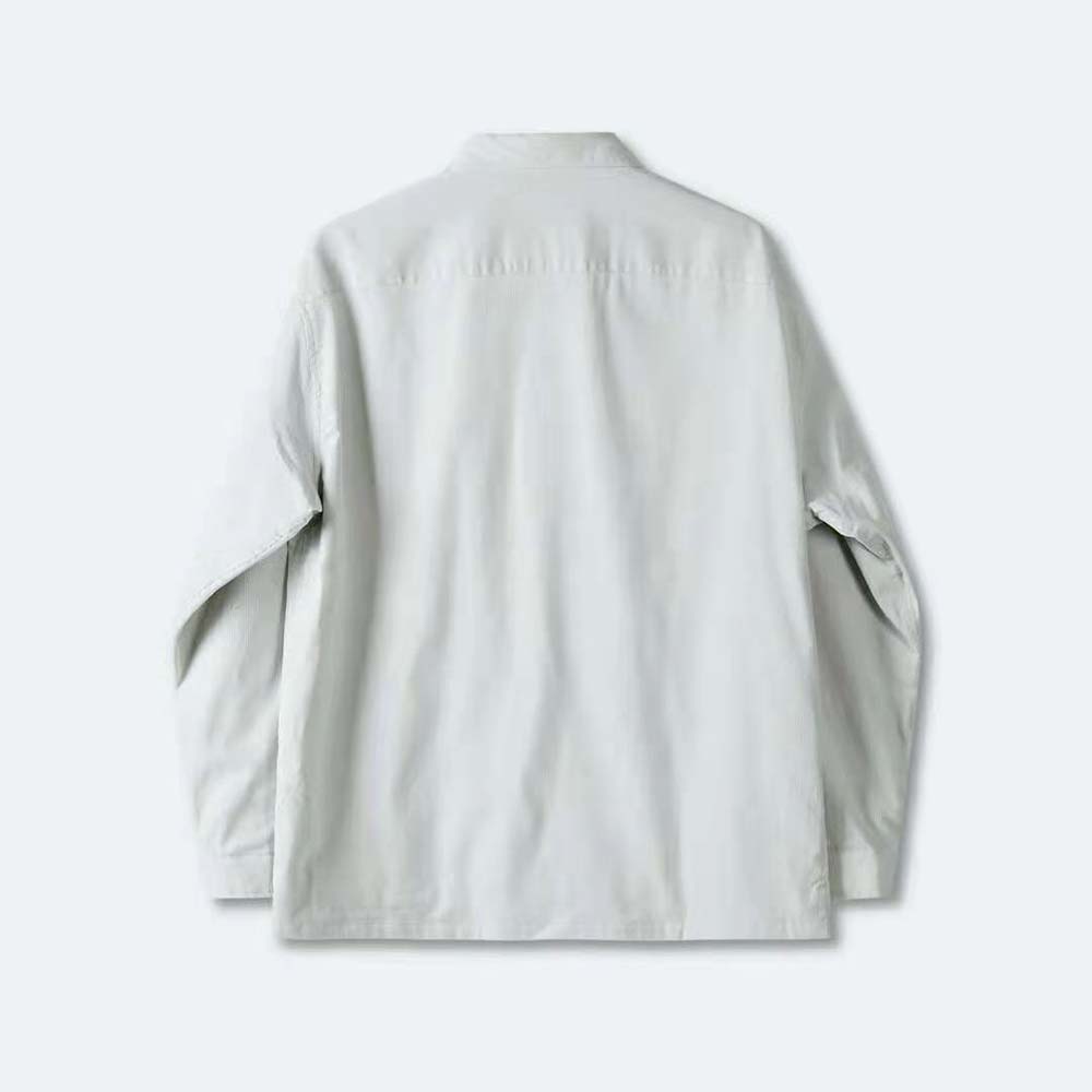 Detail of pinwale texture on Prada Men Pinwale Corduroy Shirt-White