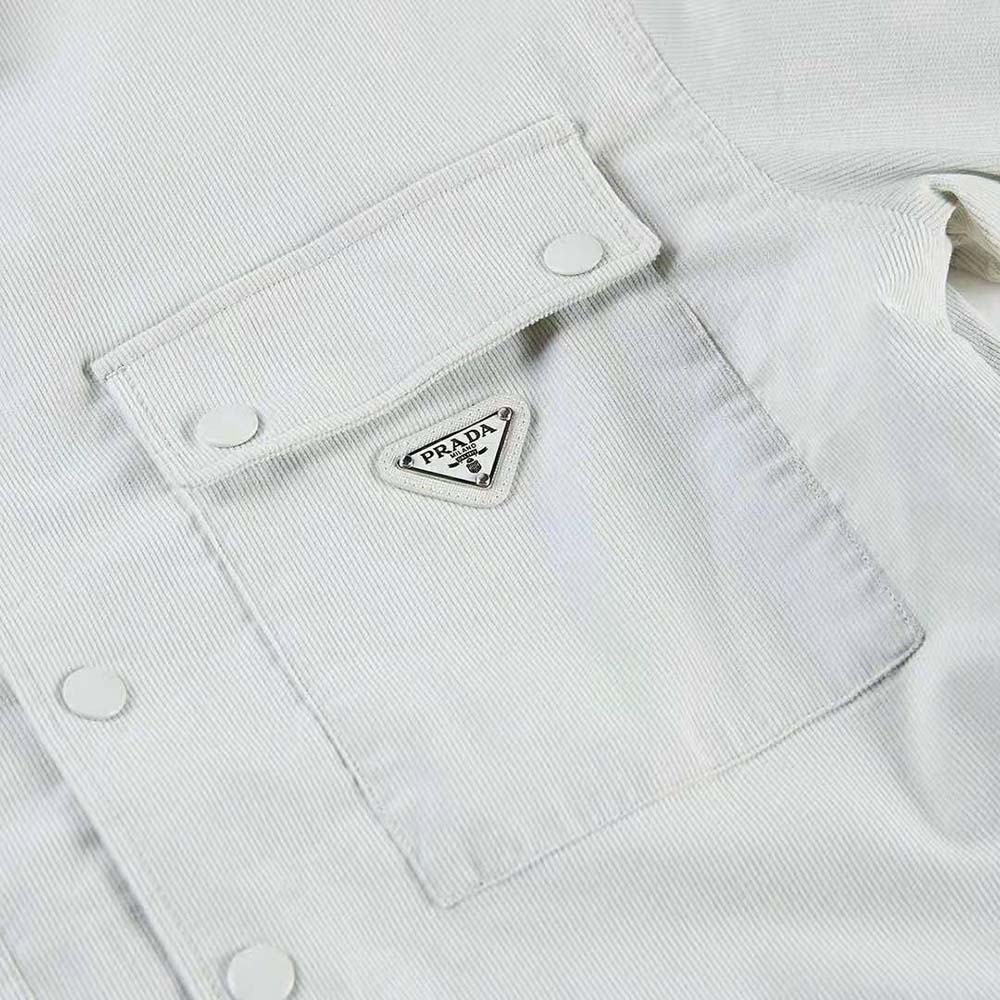 Prada Men Pinwale Corduroy Shirt-White - image 5