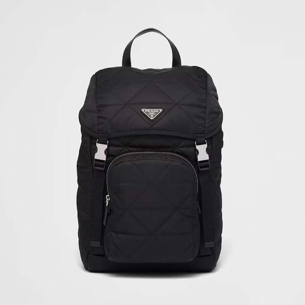 Front view of Prada Men Re-Nylon Backpack with Topstitching-Black