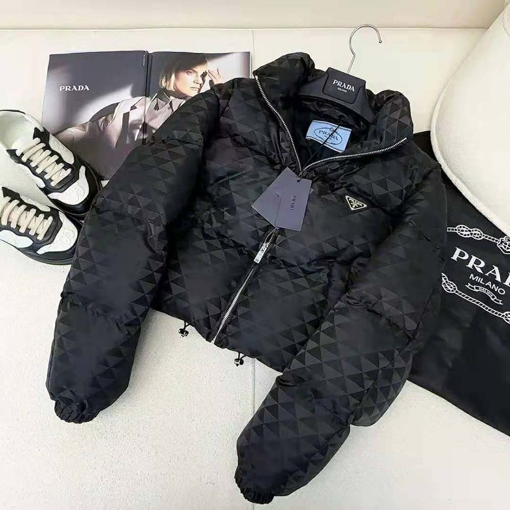 Prada Women Re-Nylon Cropped Hooded Down Jacket-Black - image 5