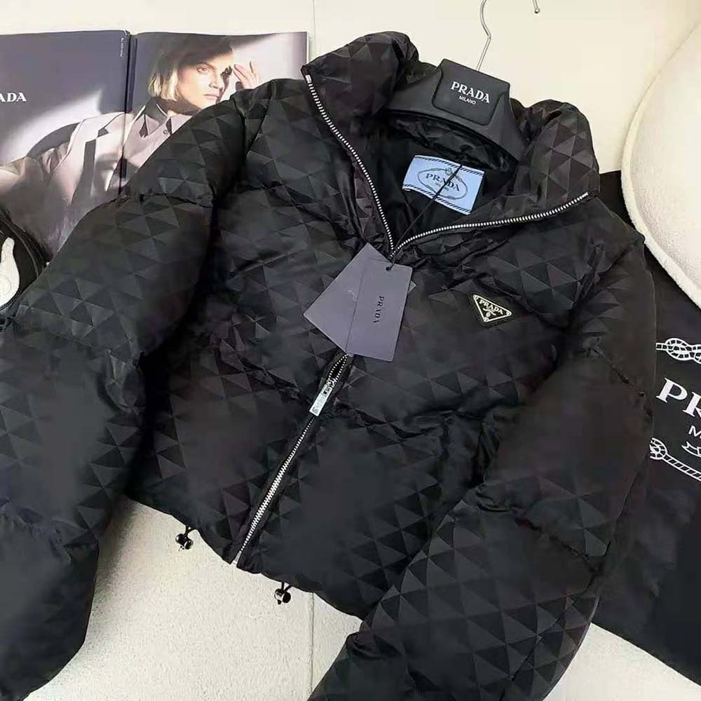 Prada Women Re-Nylon Cropped Hooded Down Jacket-Black - image 8
