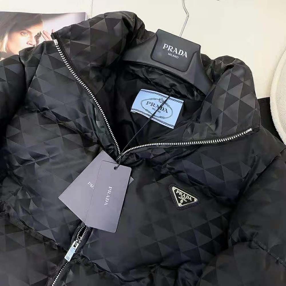 Prada Women Re-Nylon Cropped Hooded Down Jacket-Black - image 9