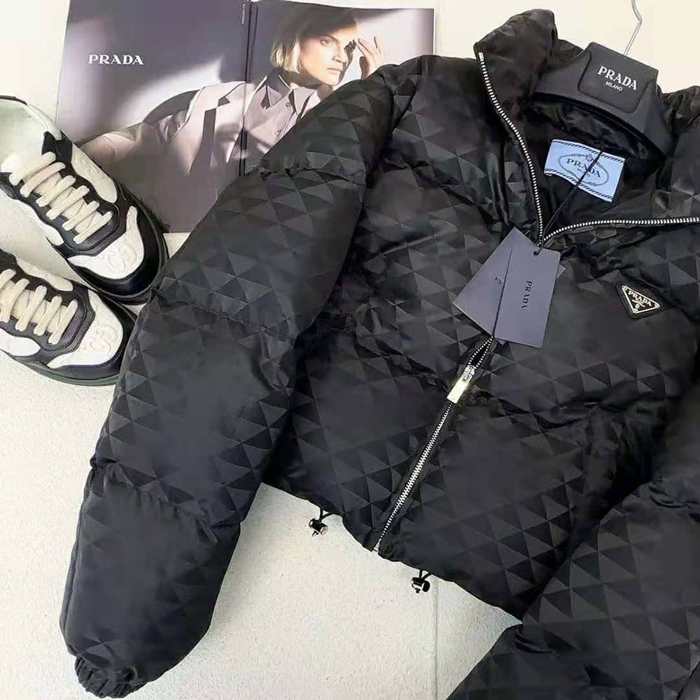 Prada Women Re-Nylon Cropped Hooded Down Jacket-Black - image 7