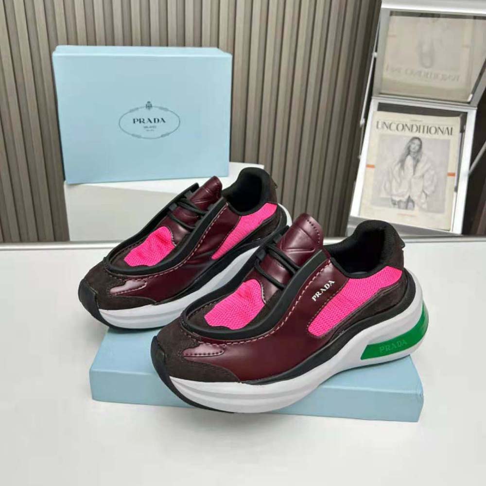 Top angle showing bike fabric and suede detail on Prada men's sneakers