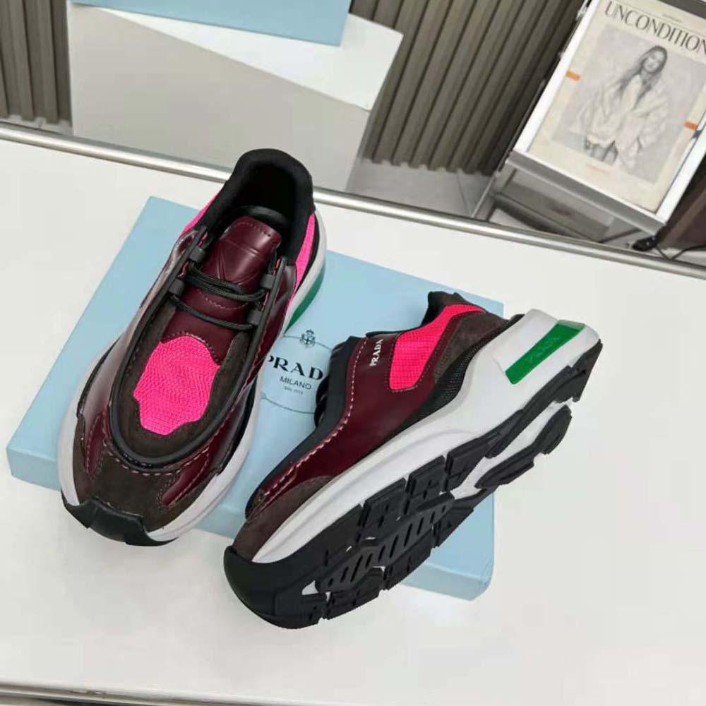 Prada Men Systeme Brushed Leather Sneakers with Bike Fabric and Suede Elements-Pink - image 8
