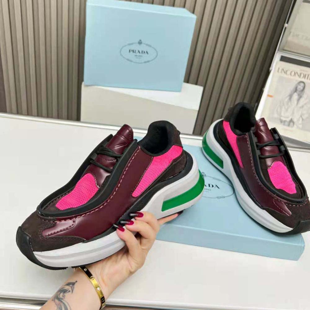 Prada Men Systeme Brushed Leather Sneakers with Bike Fabric and Suede Elements-Pink - image 4