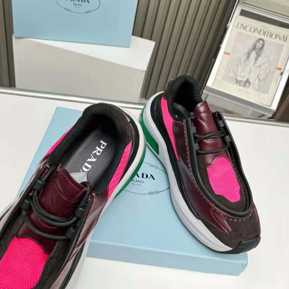 Prada Men Systeme Brushed Leather Sneakers with Bike Fabric and Suede Elements-Pink - image 5