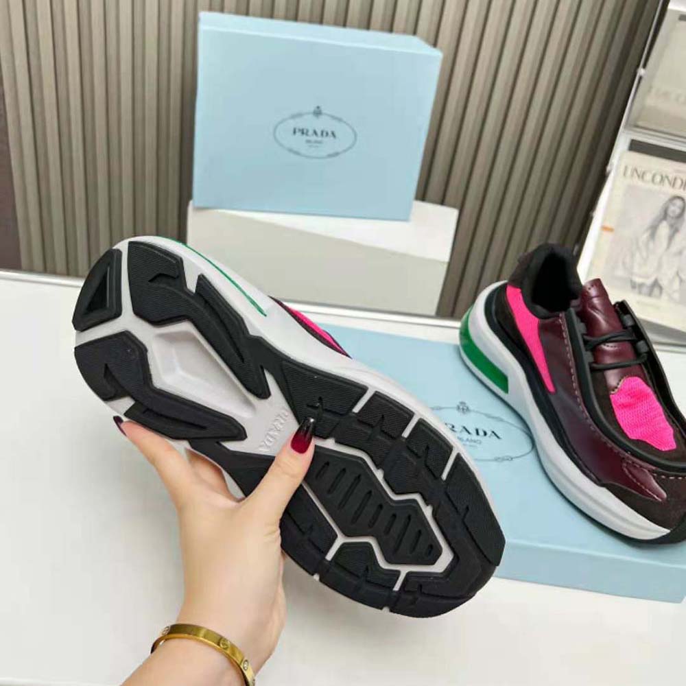 Prada Men Systeme Brushed Leather Sneakers with Bike Fabric and Suede Elements-Pink - image 9