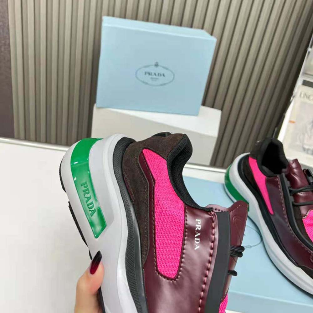 Prada Men Systeme Brushed Leather Sneakers with Bike Fabric and Suede Elements-Pink - image 7