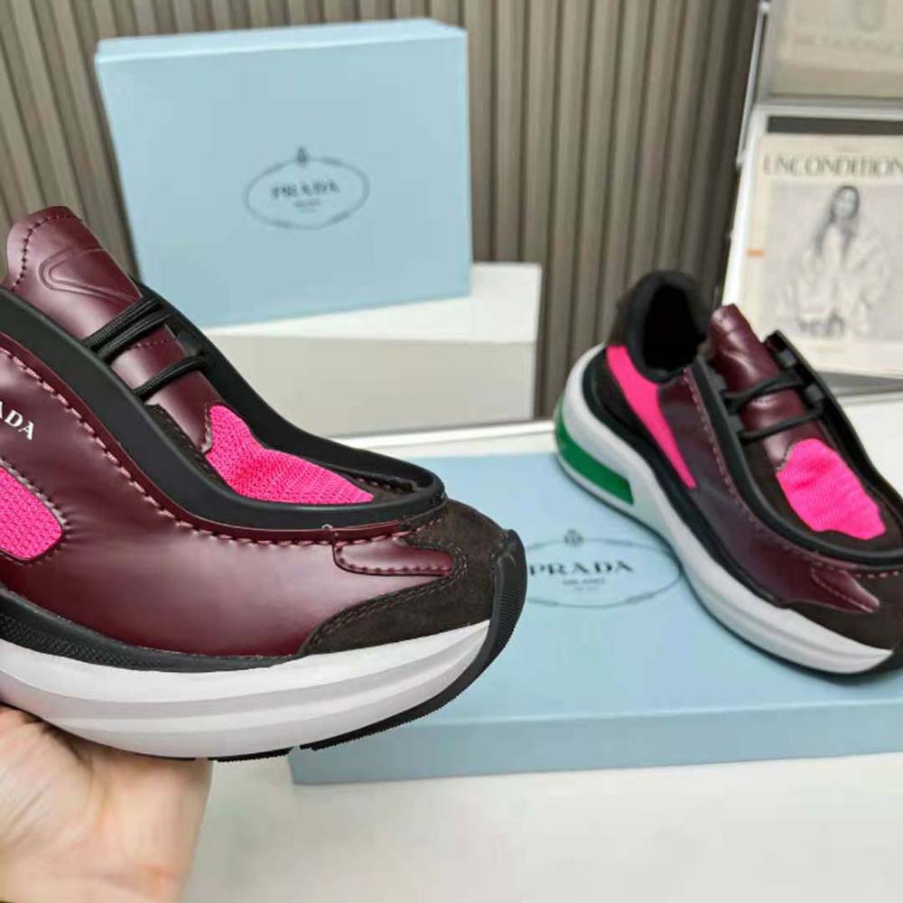 Prada Men Systeme Brushed Leather Sneakers with Bike Fabric and Suede Elements-Pink - image 6