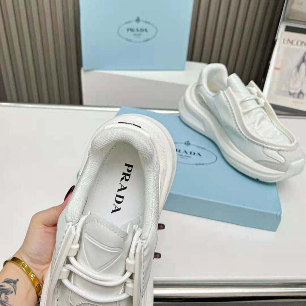 Prada Men Systeme Brushed Leather Sneakers with Bike Fabric and Suede Elements-White - image 7