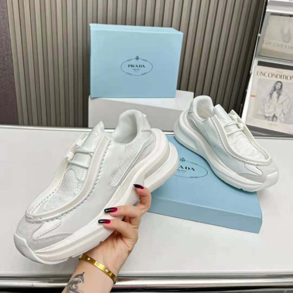 Prada Men Systeme Brushed Leather Sneakers with Bike Fabric and Suede Elements-White - image 4