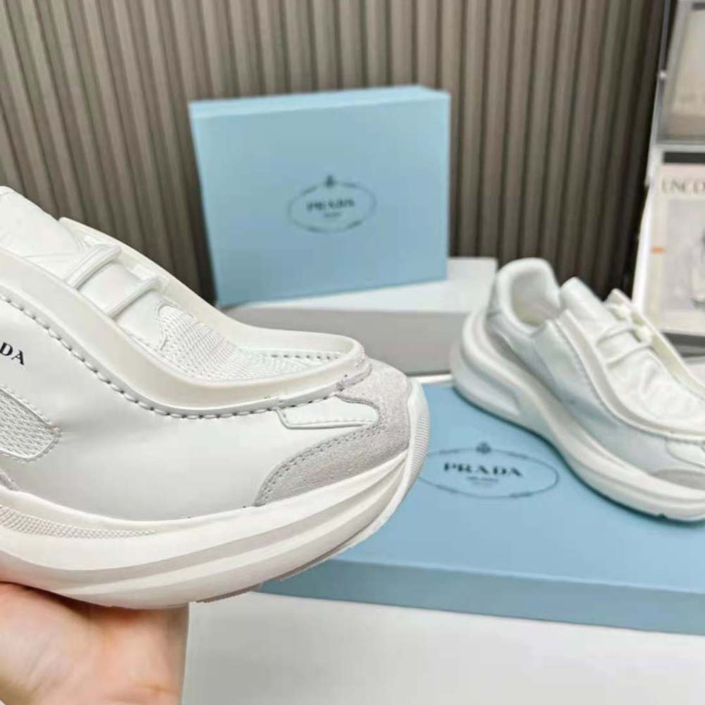 Prada Men Systeme Brushed Leather Sneakers with Bike Fabric and Suede Elements-White - image 6
