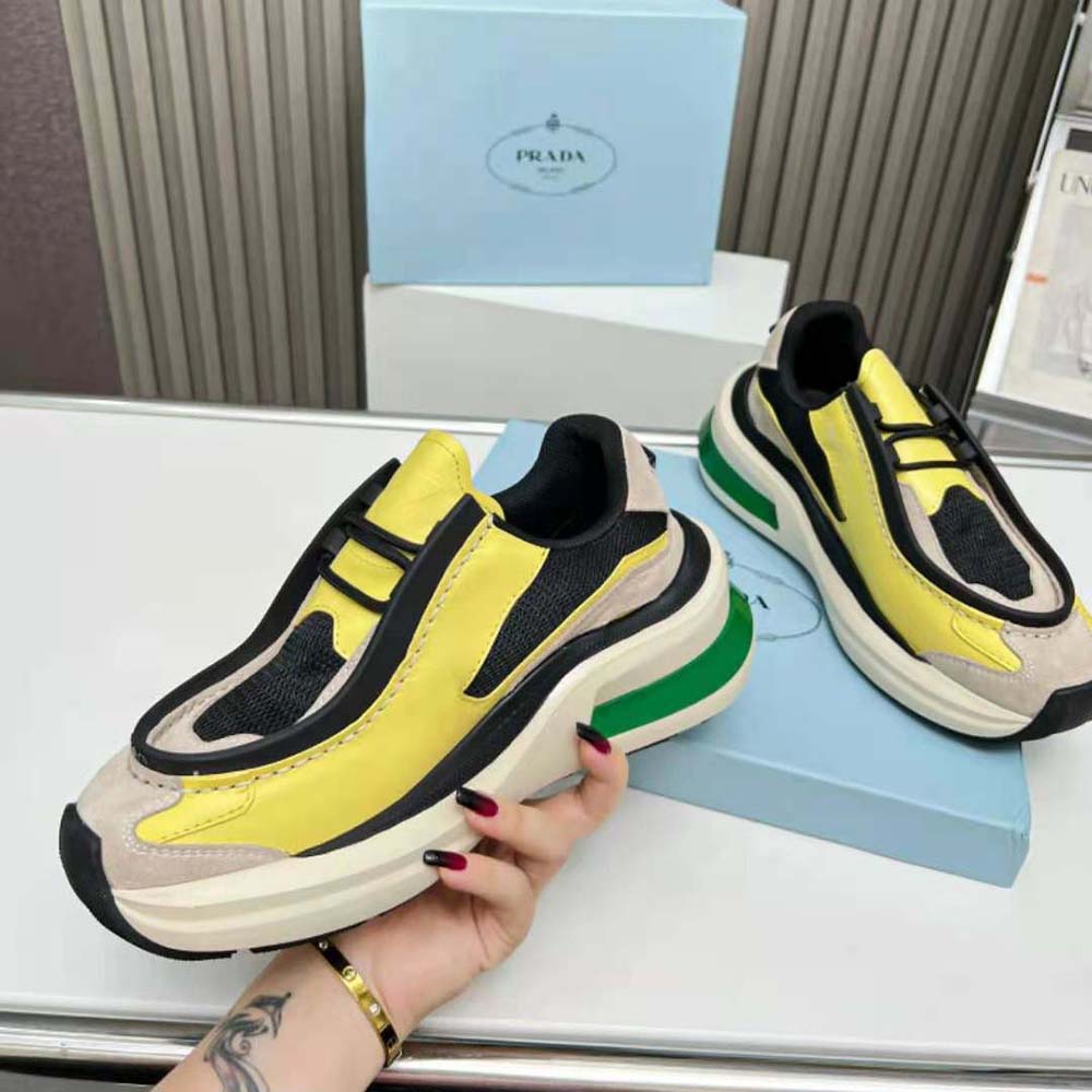 Prada Men Systeme Brushed Leather Sneakers with Bike Fabric and Suede Elements-Yellow - image 4